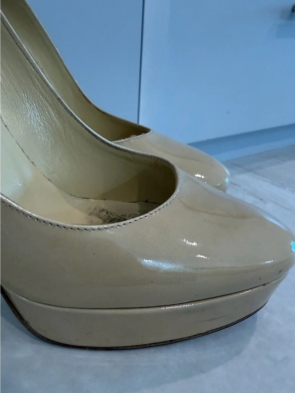 Jimmy Choo Beige Patent Leather Platform Pumps